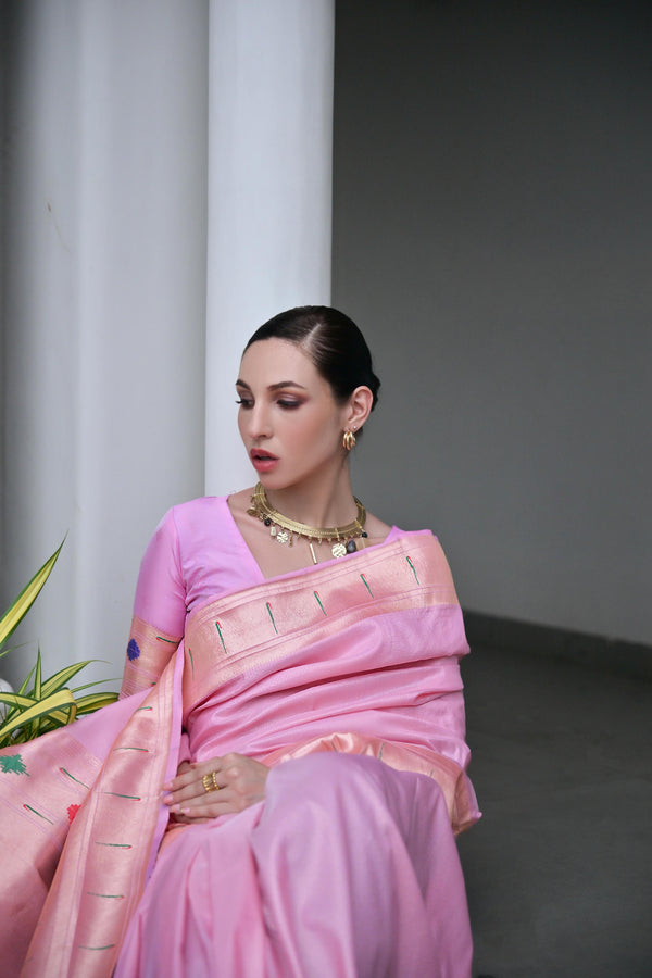Premium WD Paithani Saree - Baby Pink