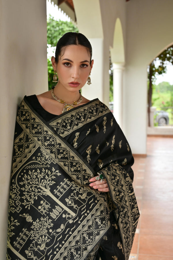 Premium Handloom Saree - Black