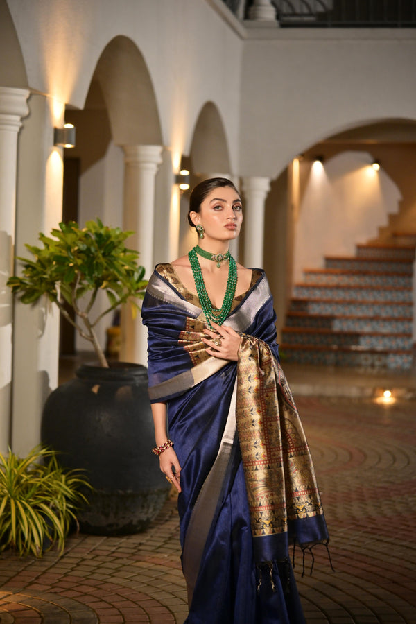 Premium  Mullai Tussar Saree - Blue