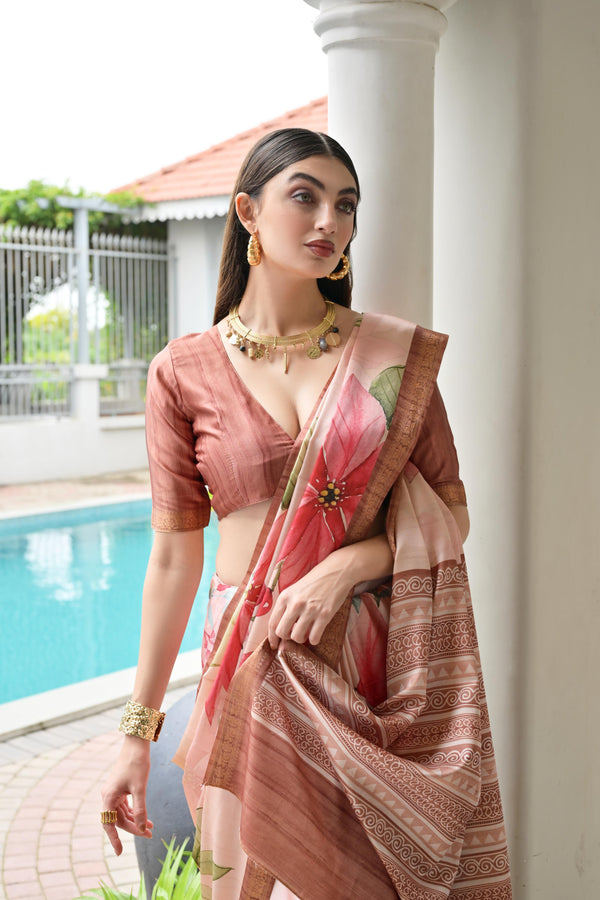 Premium Satin Silk Saree - Brown