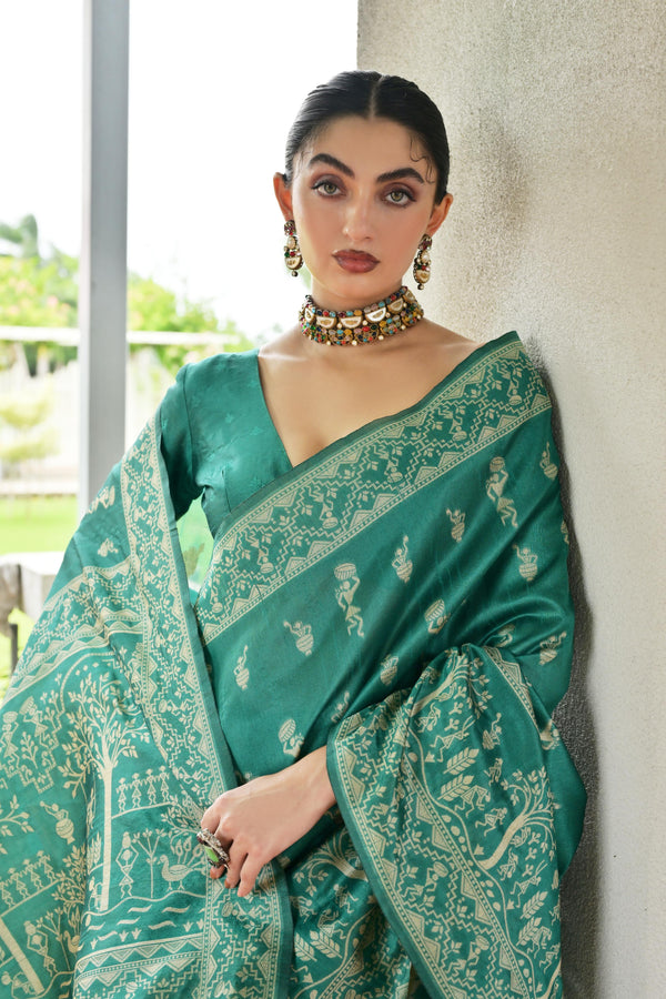 Premium Handloom Saree - Firozi