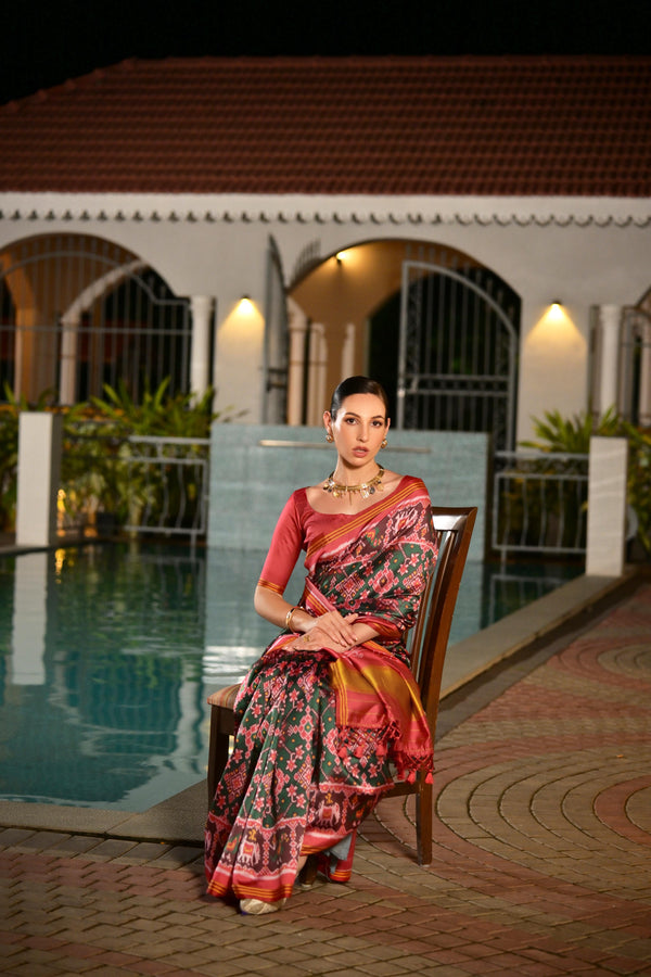 Premium  Navratna Patola Saree - Green