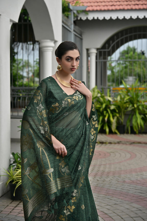 Premium Linen Silk Saree - Green