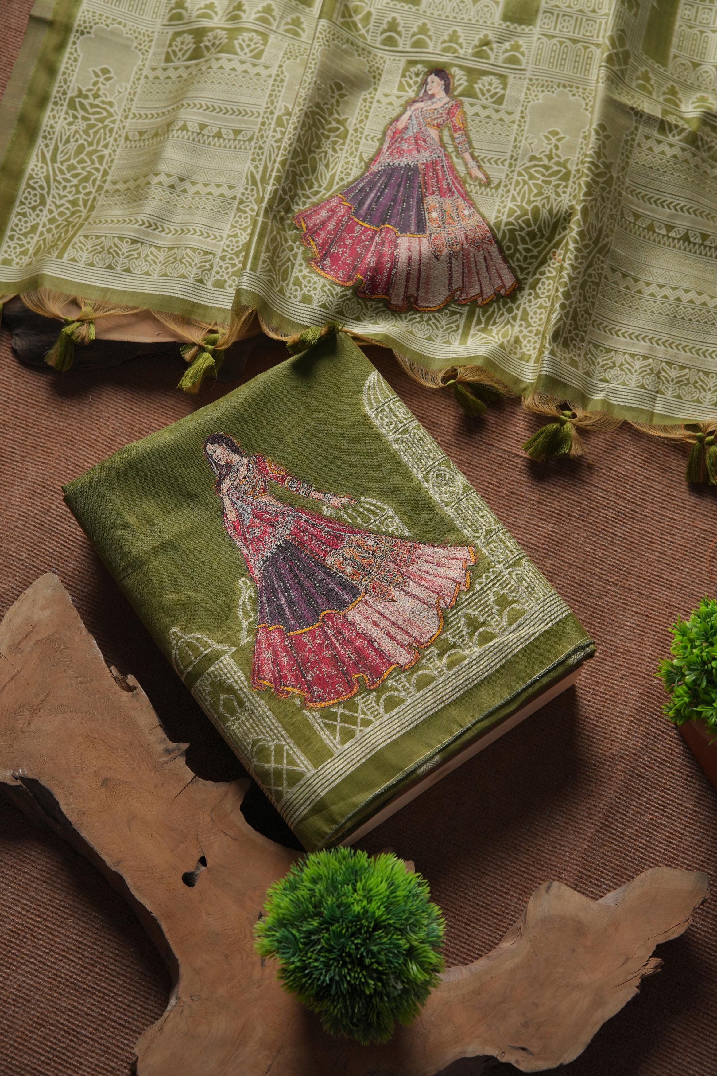 Muga Cotton Rang Mahal Darbar Unstitched Suit - MEHENDI – WASUNDARI