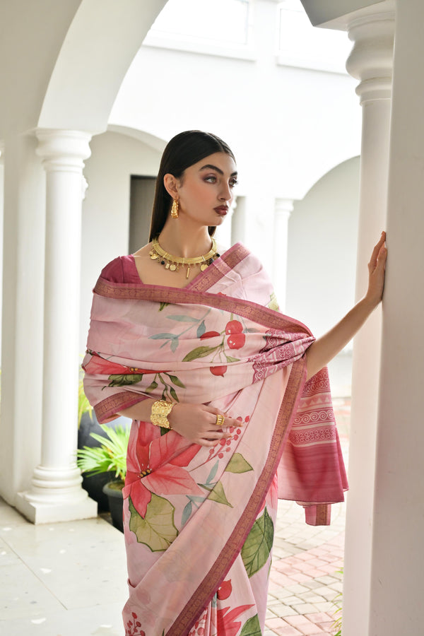 Premium Satin Silk Saree - Pink