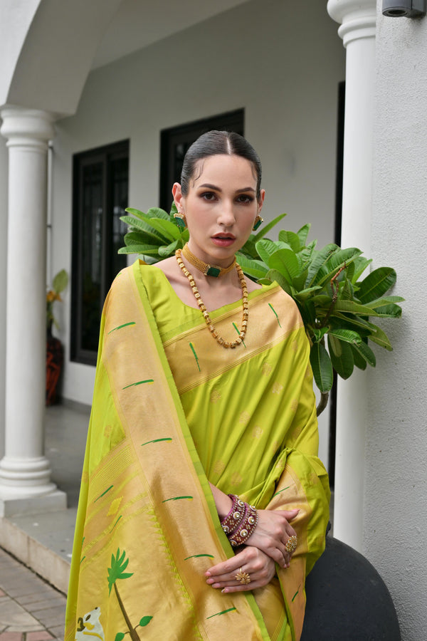 Premium Soft Muga Cotton Paithani Saree 106 - Pista