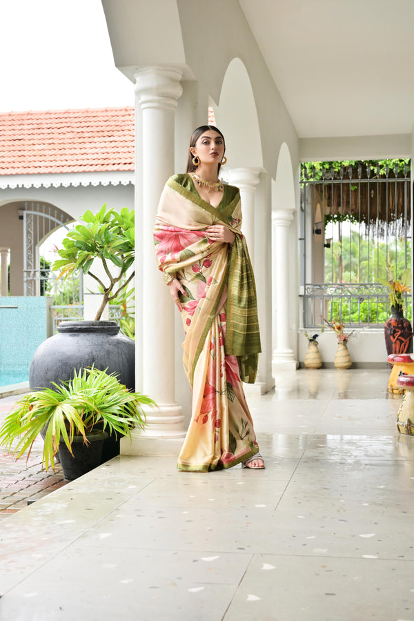 Premium Satin Silk Saree - Pista