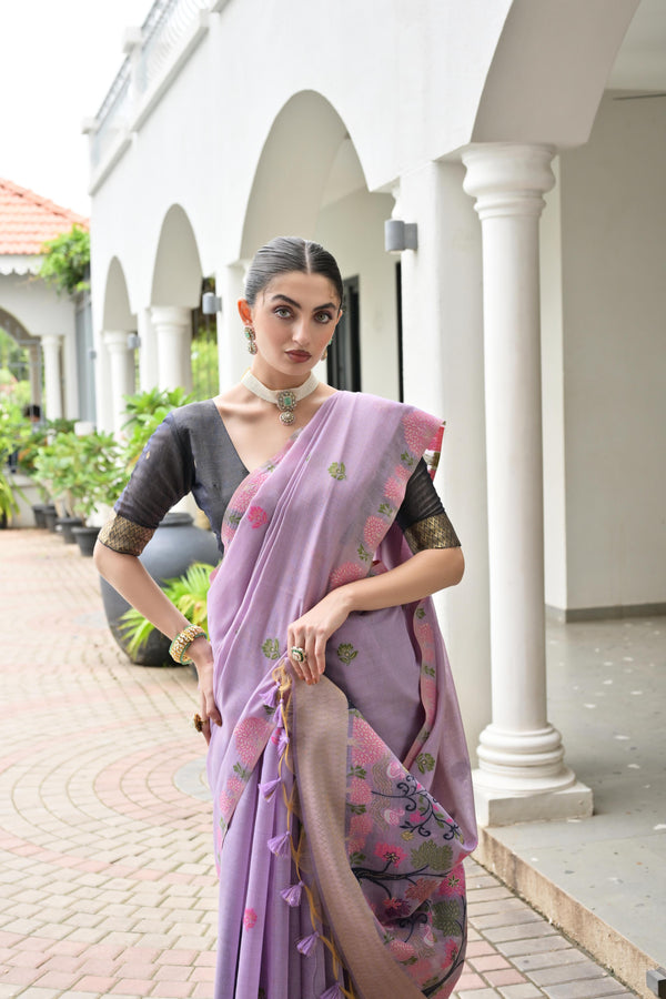 Premium Chanderi Cotton Saree - Purple