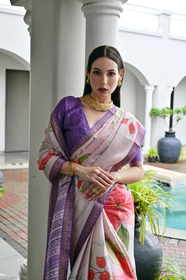 Premium Satin Silk Saree - Purple