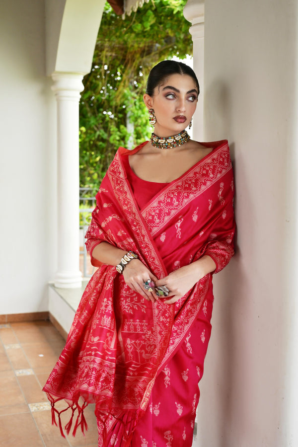 Premium Handloom Saree - Red