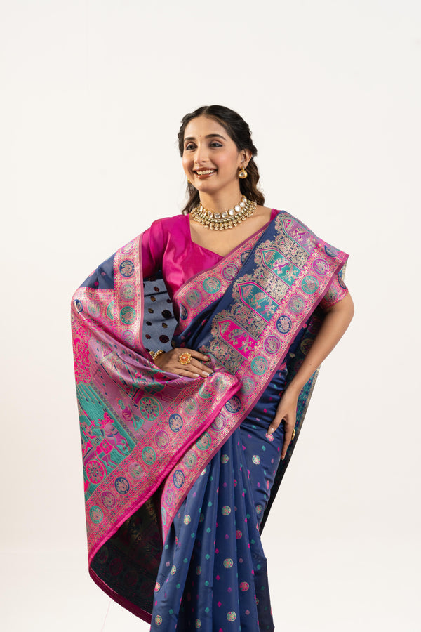 Soft Silk Saree With Darbar Theme - Royal Blue