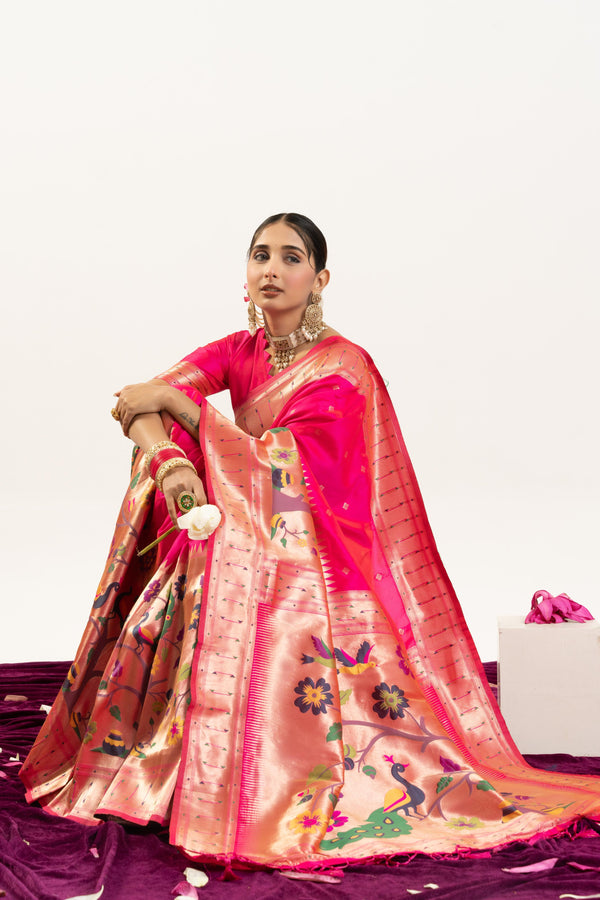 Premium Soft Muga Cotton Paithani Saree 102 - Rani