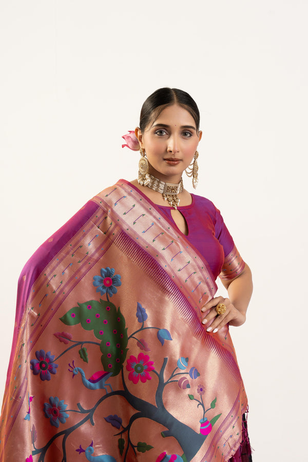Premium Soft Muga Cotton Paithani Saree 102 - Wine