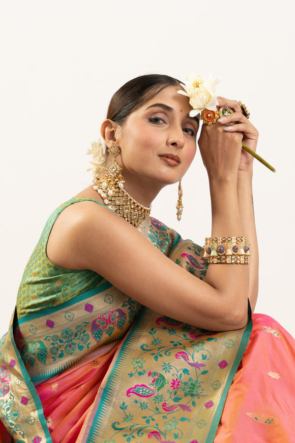 Premium Soft Muga Cotton Paithani Saree 101 - Peach