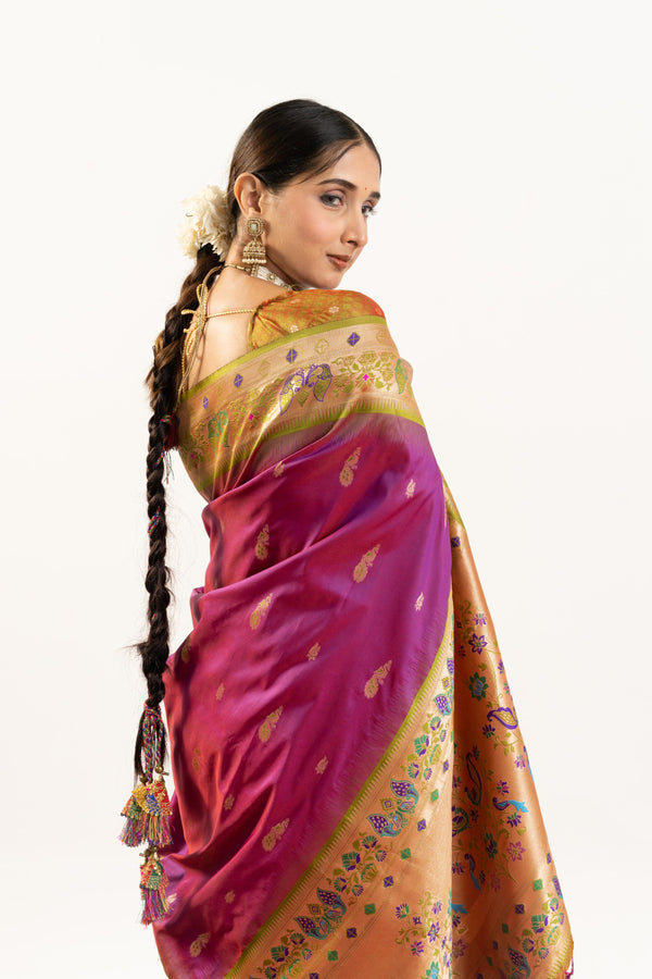 Premium Soft Muga Cotton Paithani Saree 101 - Wine