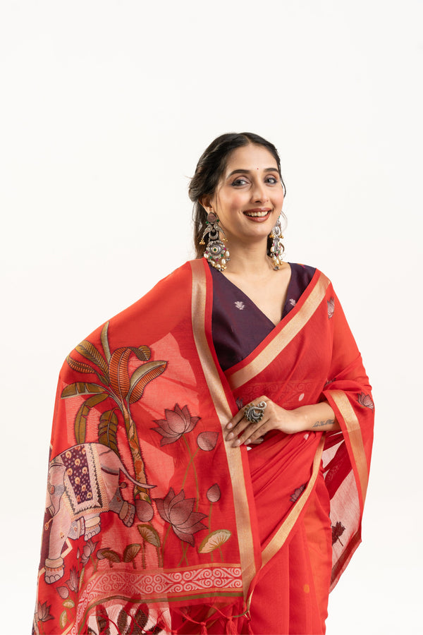 Banarasi Paithani Silk Saree - Orange