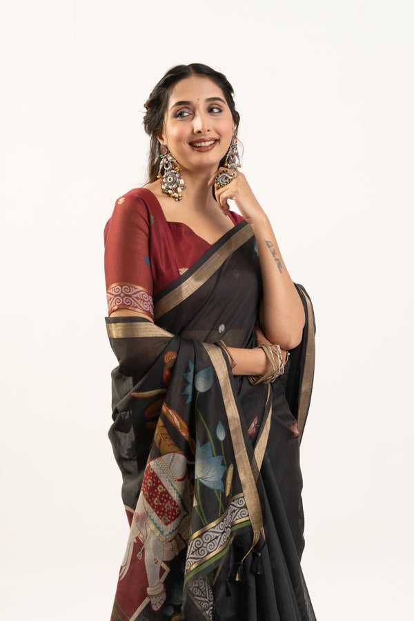 Banarasi Paithani Silk Saree - Black