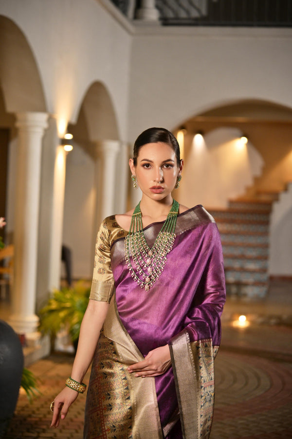 Premium  Mullai Tussar Saree - Wine