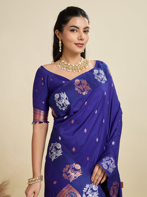 Premium Soft Muga Cotton Paithani Saree 105 - Blue