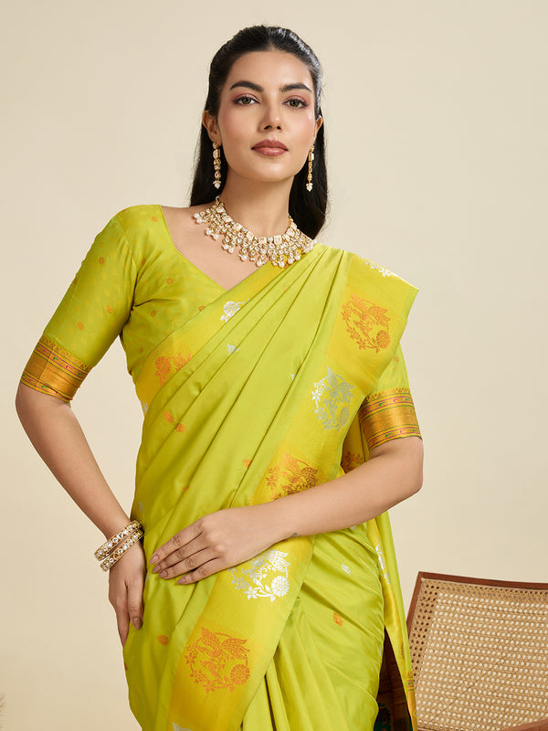 Premium Soft Muga Cotton Paithani Saree 105 - Pista