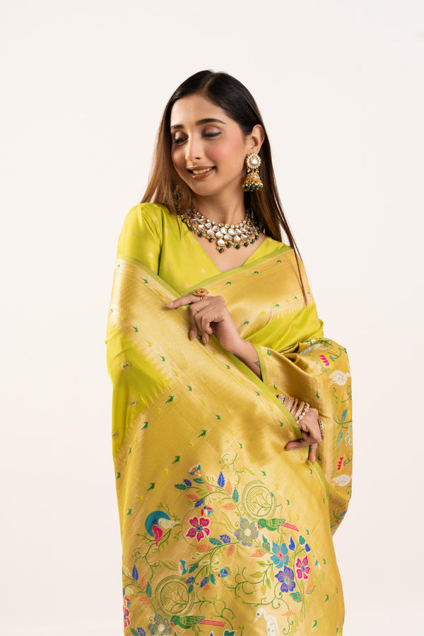 Premium Soft Muga Cotton Paithani Saree 103 - Pista