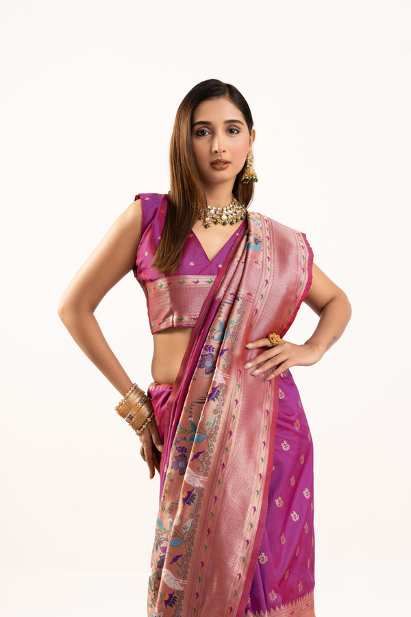 Premium Soft Muga Cotton Paithani Saree 103 - Rani