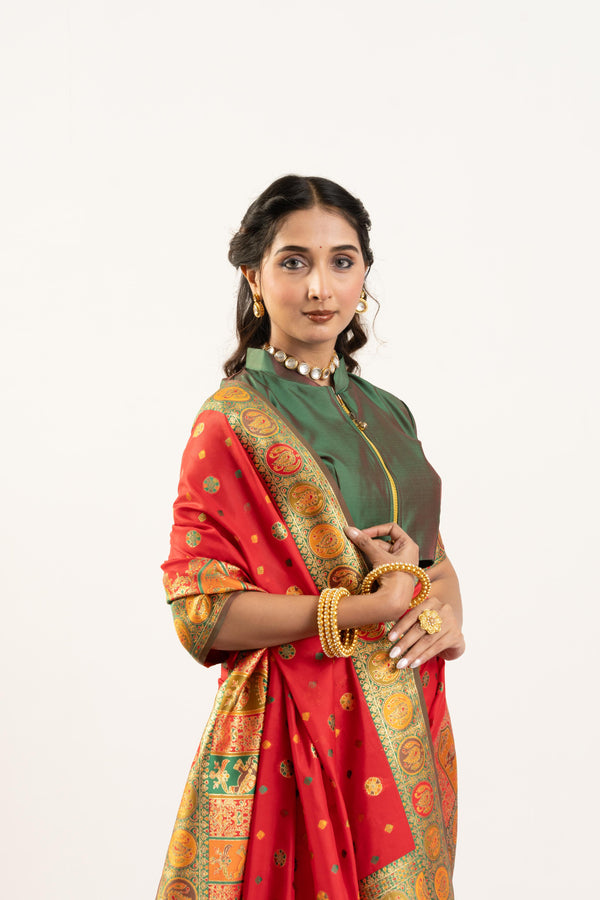 Soft Silk Saree With Darbar Theme - Red